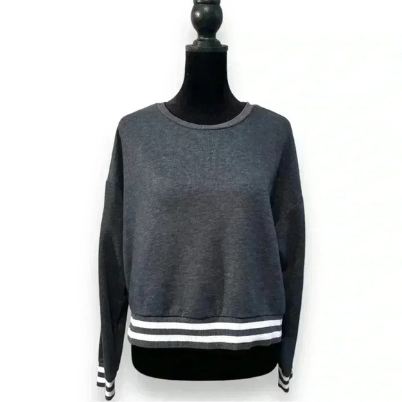 Mossimo Supply Co. Charcoal Gray Retro Cropped White Stripe Detail Sweatshirt - Picture 1 of 16